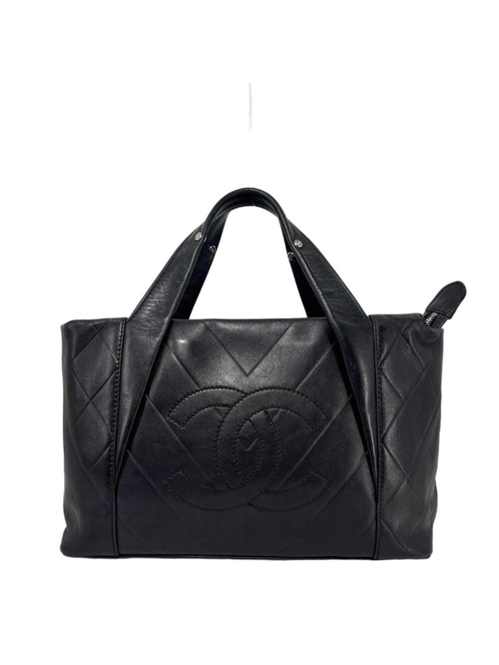 Chanel Super V-stitch Handbag CC Logo Black Quilted